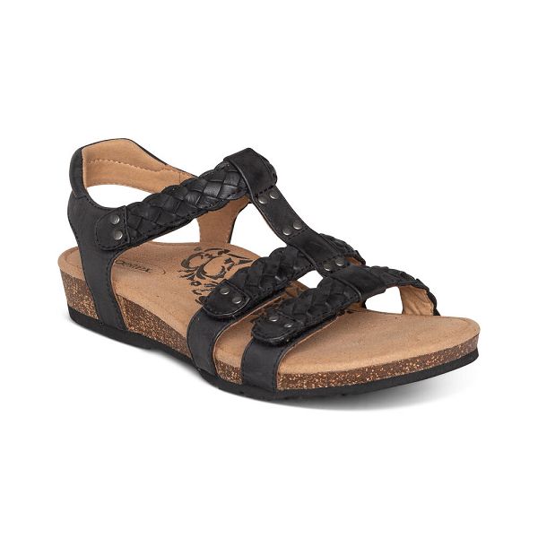 Aetrex Women's Reese Adjustable Gladiator Sandals Black Sandals UK 5920-248